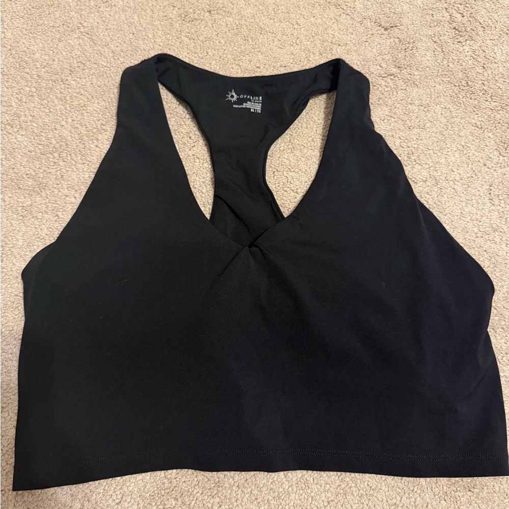 aerie Black Racerback V-Front Cropped Tank